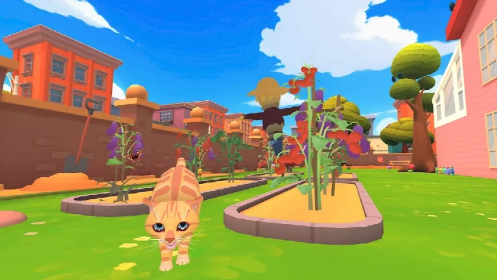 Кот тащит сосиску на кухне в игре Cat From Hell 2