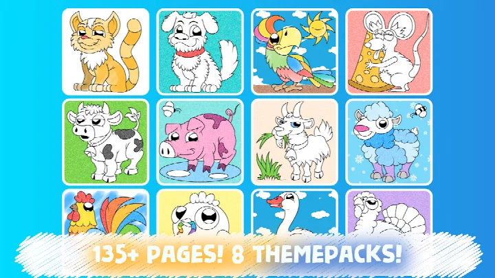 Раскраска животного в приложении Easy coloring pages for kids с инструментами рисования